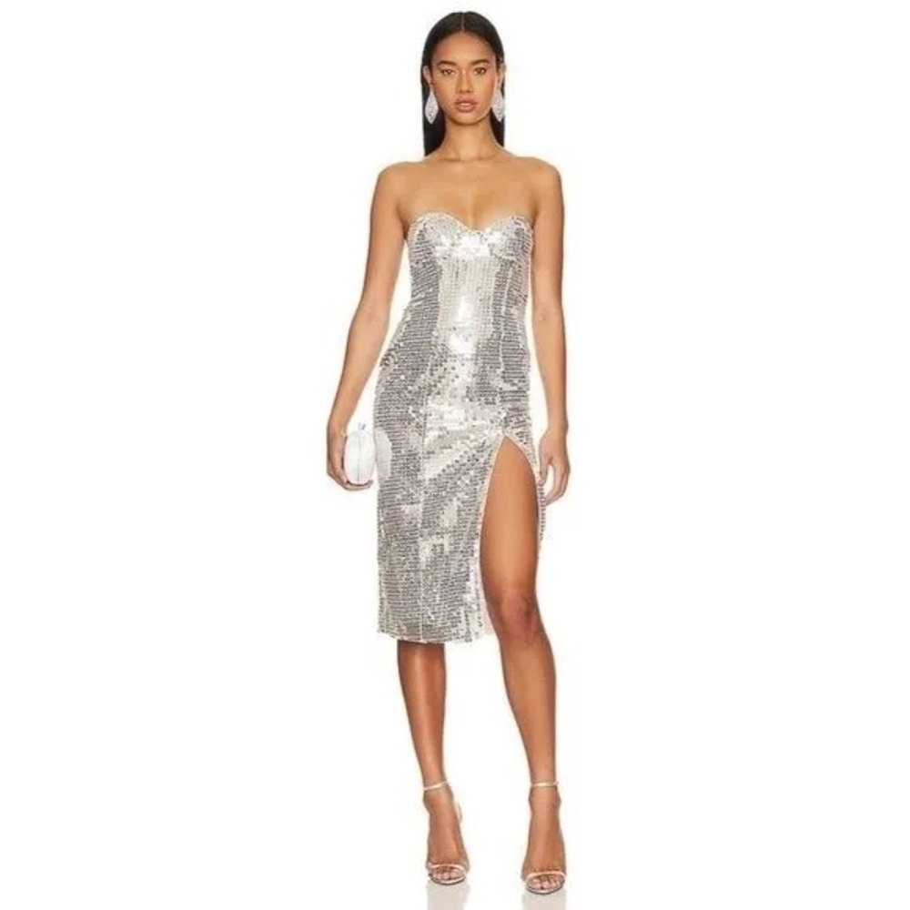 Revolve MAJORELLE Jovanna Embellished Midi Sequin Dress in Silver S